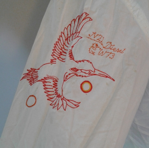 Diesel D28 Embroidered Snake Button Up Shirt sz XL parrot flamingo humming-birds - Picture 3 of 10